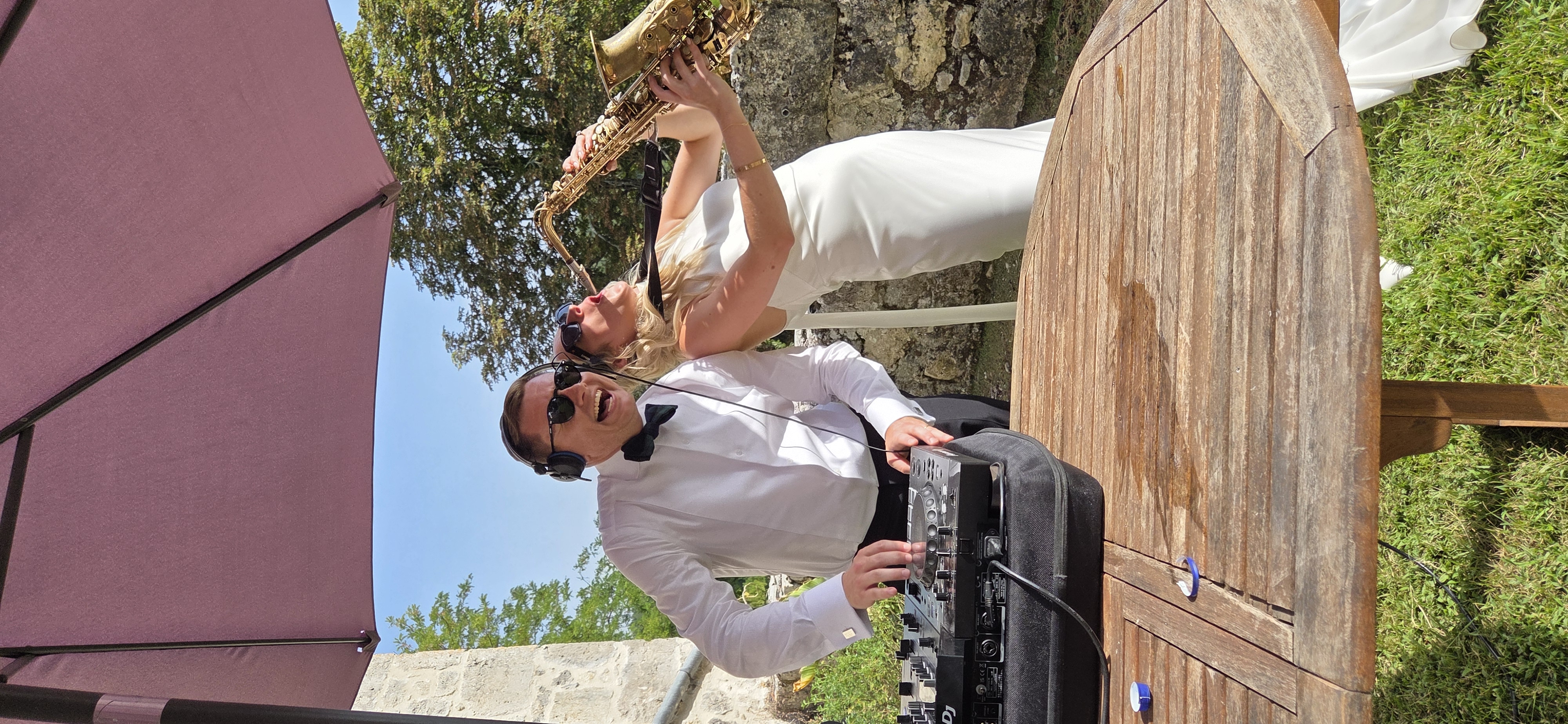 DJ & Saxophonist outdoors